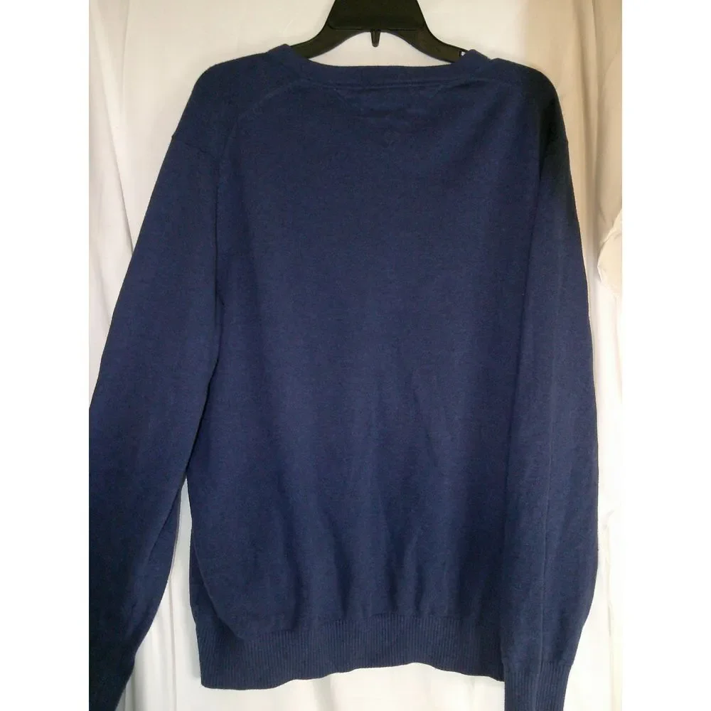 Vintage Tommy Hilfiger Classic Navy VNeck Sweater Cotton Knit Pullover Casual XL